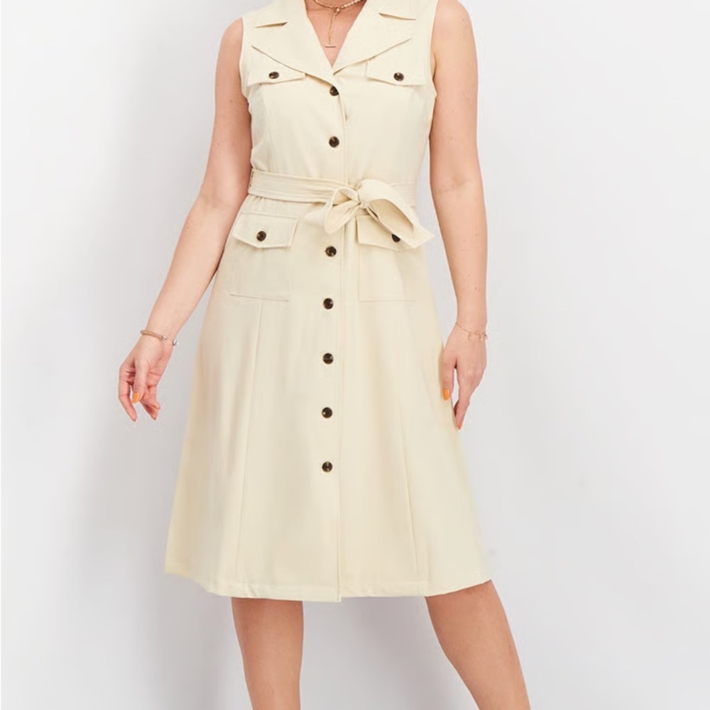 Calvin Klein Cream Button-Down Midi Dress
